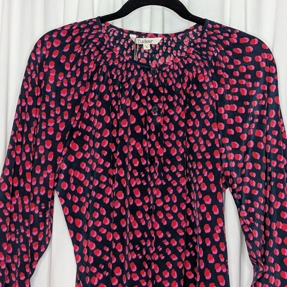 Tucker Clara Blouse Pop Dot in Silk Crepe de Chine Button Down Long Sleeve - Picture 3 of 8